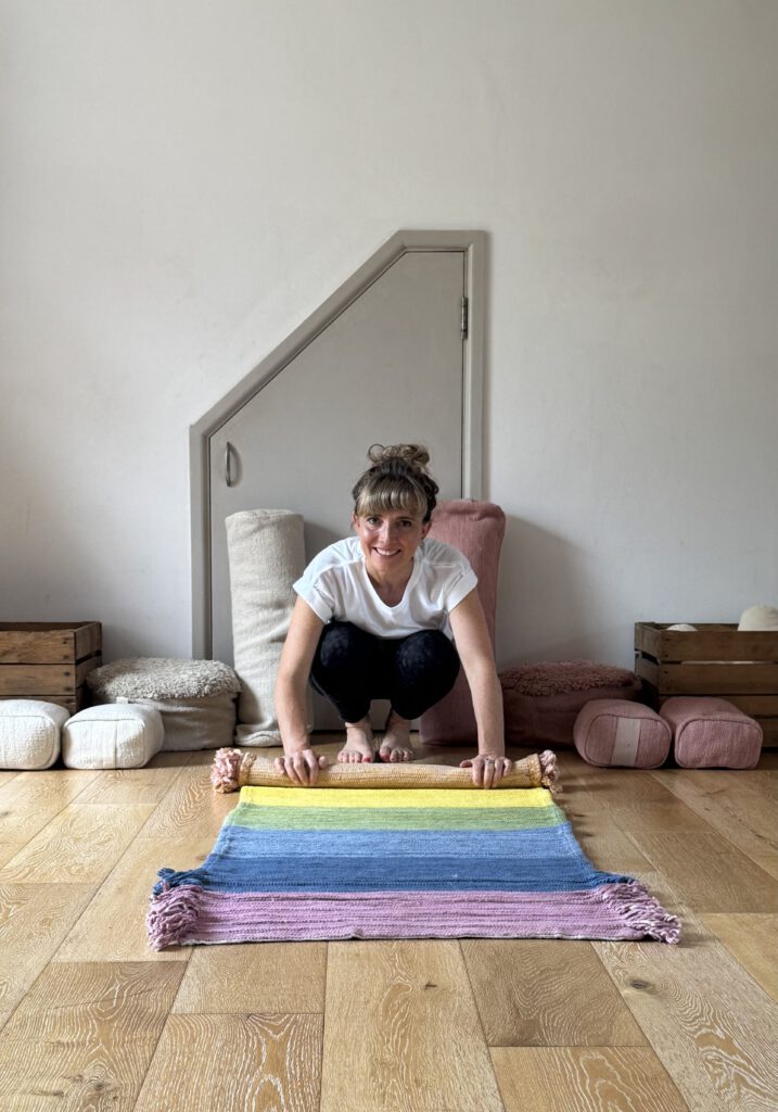 Rolling out the yoga mat