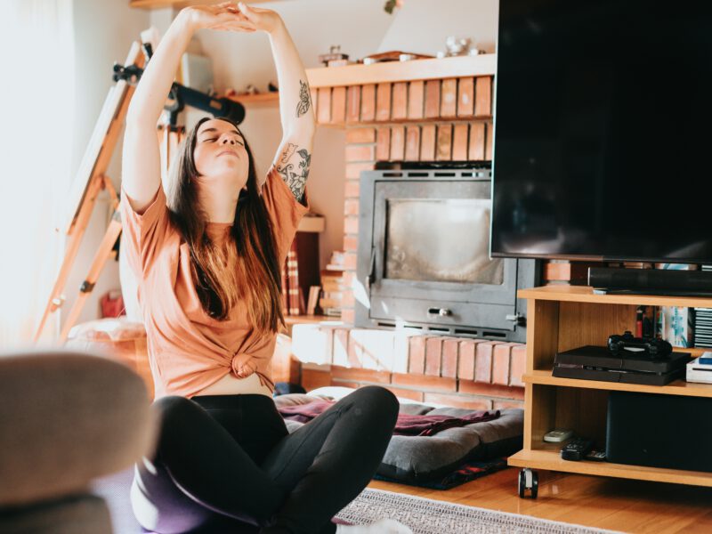 Yoga on the floor in the living room